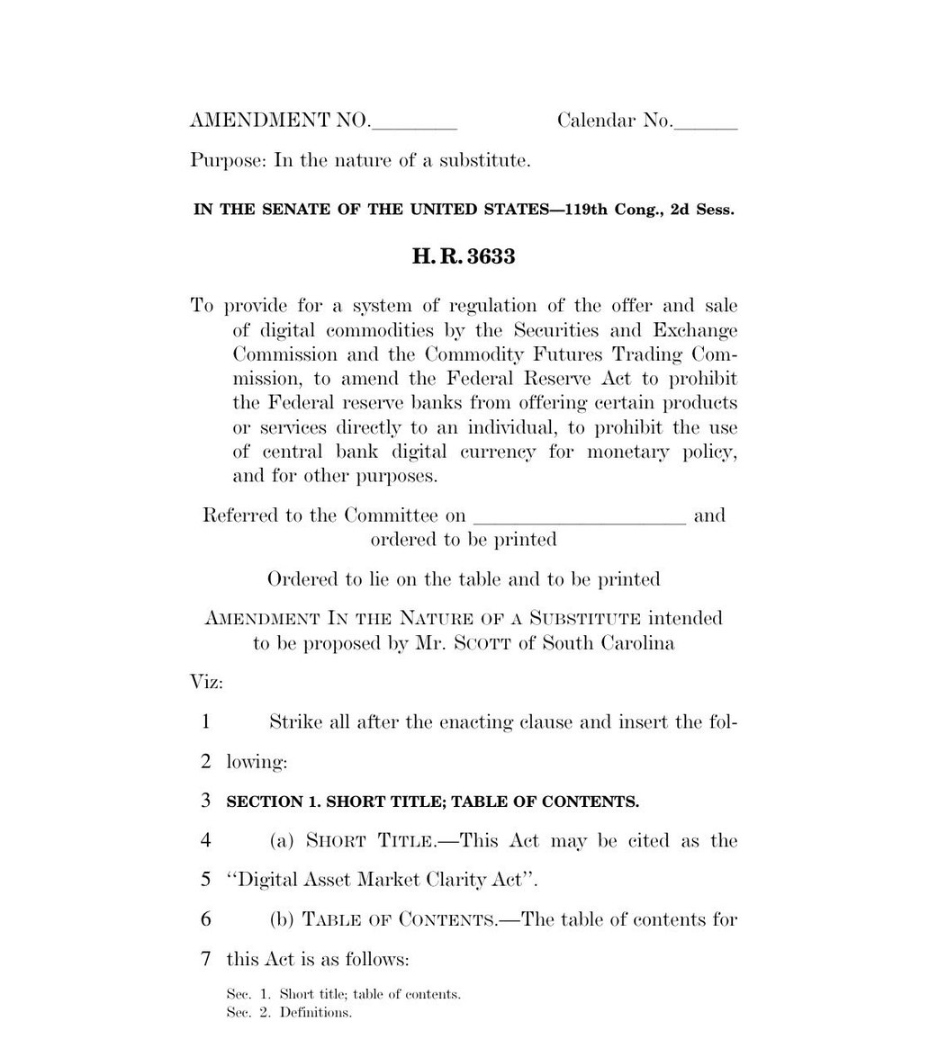 JUST IN: 🇺🇸 US Senate Banking Committee releases crypto Clarity Act draft bil…
