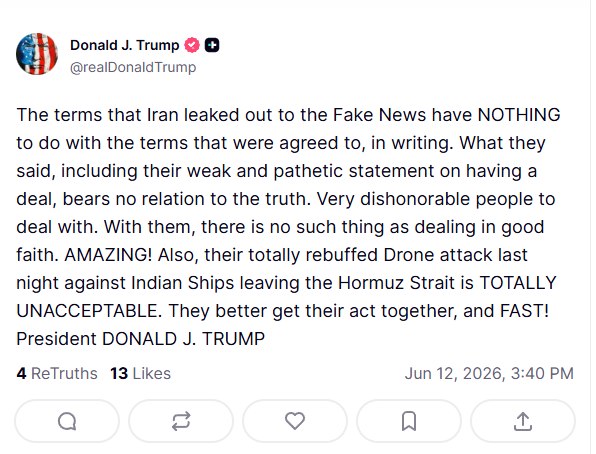 News image from Walter Bloomberg: TRUMP ACCUSES IRAN OF BAD FAITH AND DENIES LEAKED DEAL TERMS Donald Trump says Iran’s leaked deal…
