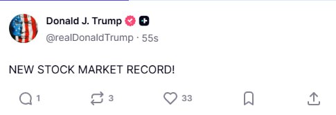 TRUMP SAYS "NEW STOCK MARKET RECORD!"