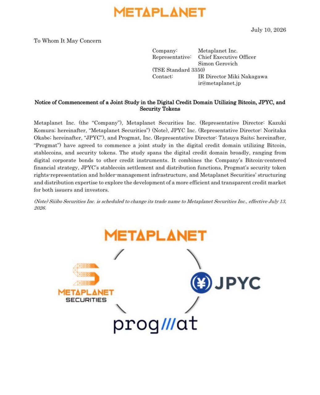 Metaplanet, JPYC and Progmat launch a joint study into Bitcoin-backed digital c…