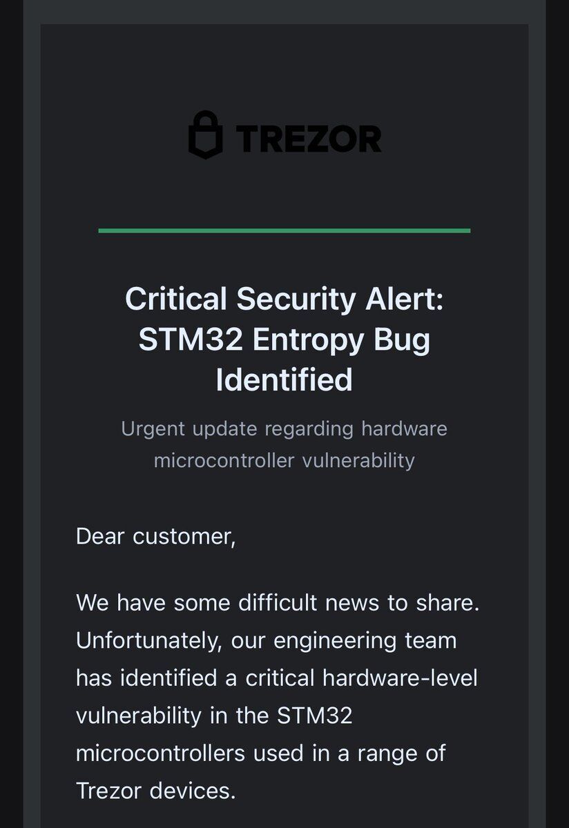 News image from Solid Intel 🛰: ⚠️ Trezor's email provider has been breached. Phishing emails titled "Critical Security Alert:…