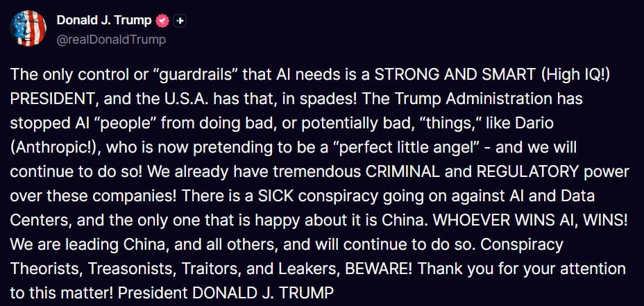News image from Solid Intel 🛰: Trump says his administration has stopped AI figures like Anthropic’s Dario Amodei from doing bad…